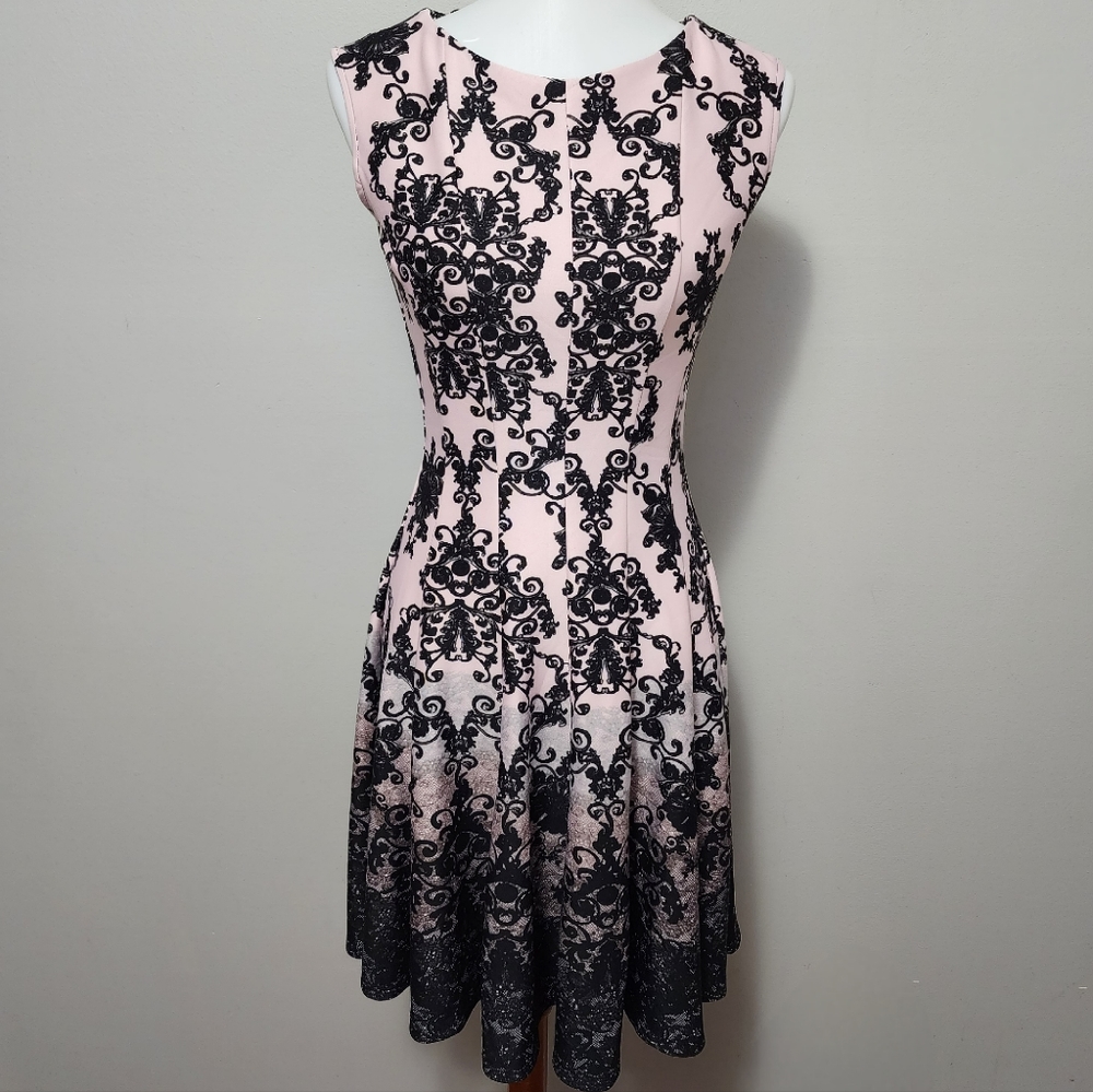 Danny & Nicole pink abstract floral scuba fit and flare dress size 4